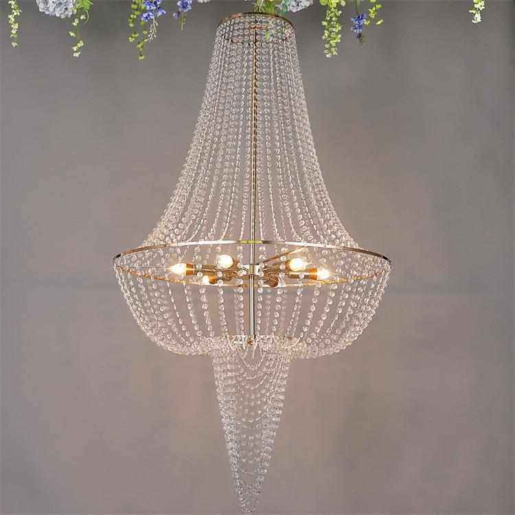厂家直供新款婚庆水晶珠帘吊灯金色装饰道具铁艺婚礼灯具欧式吊灯