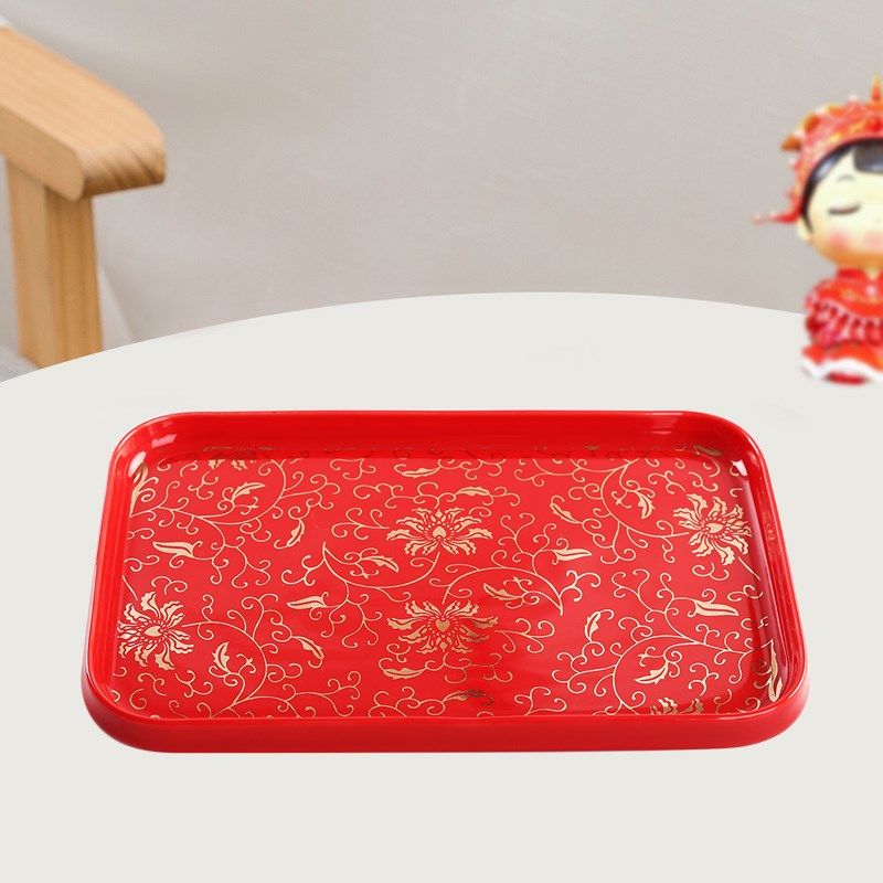 陶瓷喜盘敬茶托盘圆形婚庆茶盘水果盘陶瓷茶具盘糖果干果点心托盘