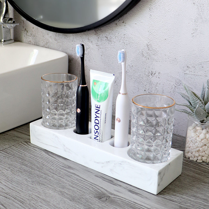 卫生间电动牙刷牙膏置物架放置放口杯的架子漱口杯套装家用简约