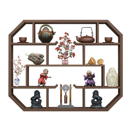 博古架实木中式墙上置物架茶壶茶柜架茶台玄关多宝阁书架储物架子