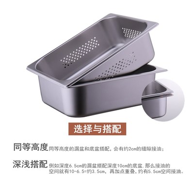 商用不锈钢1/2冲孔份数盆 长方形带孔晾水盆过滤盘带盖炸鸡漏油盆