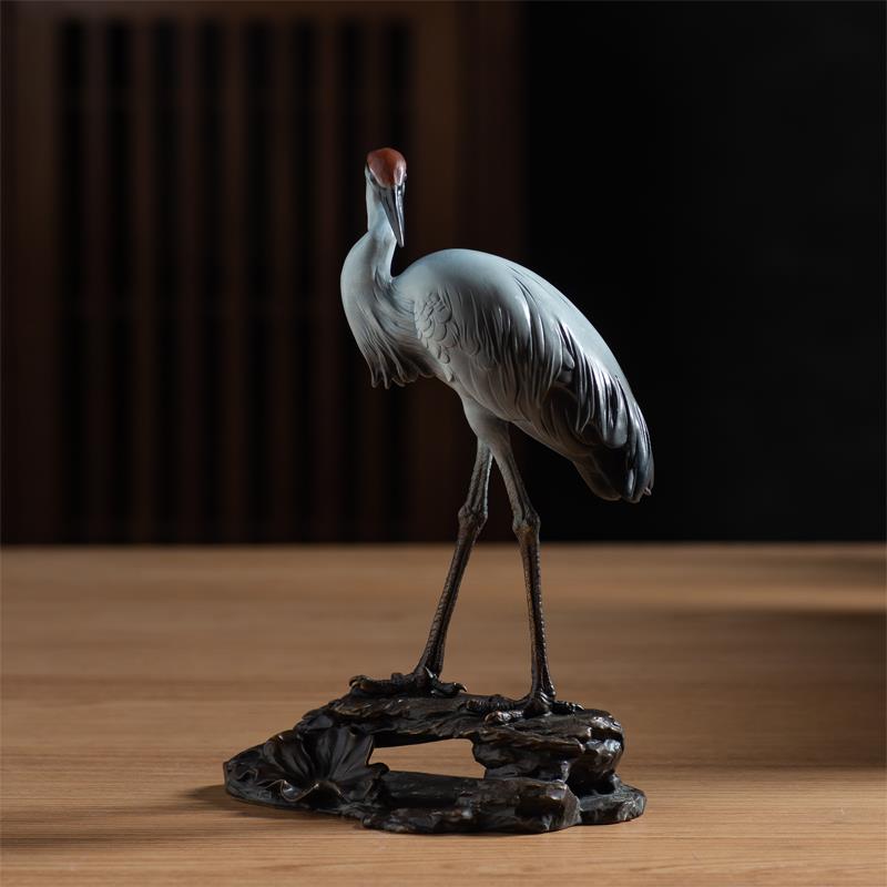 黄铜仙鹤一鹭莲科家居装饰品客厅玄关酒柜办公室桌面艺术品铜摆件