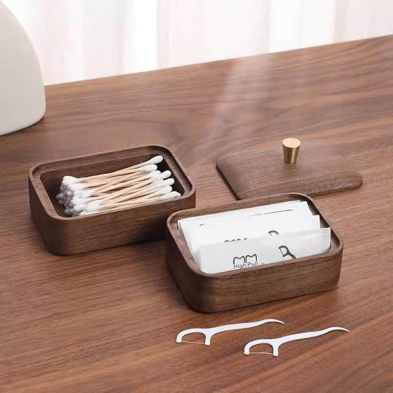 黑胡桃木牙签牙线收纳盒带盖棉签盒家用双层牙签筒木质桌面整理盒,收纳整理,牙签盒,淘宝优惠券,粉丝福利购,淘宝优惠卷