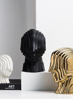 新中式黑金色轻奢陶瓷花瓶摆件花器插花样板间客厅桌面高档摆设