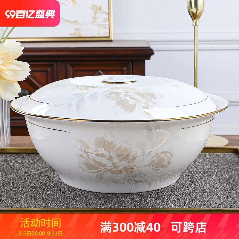 欧式金边汤煲家用骨瓷品锅宫廷煲景德镇大号带盖汤锅大汤碗餐具