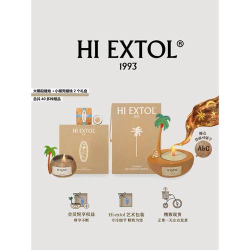 Hiextol Heislion岛大小椰子树船水晶香薰蜡烛研究椰子壳爱礼盒
