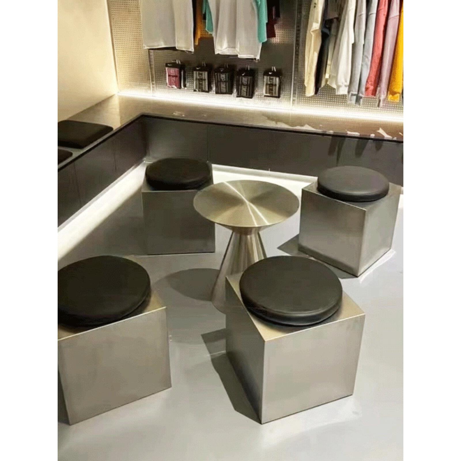 工业风格奶茶店方凳咖啡厅方凳不锈钢金属圆凳沙发椅子边桌