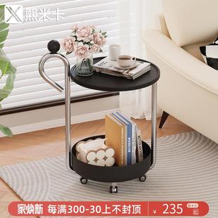 中古风沙发边几带轮轻奢高级感客厅小茶几可移动小推车置物架边柜