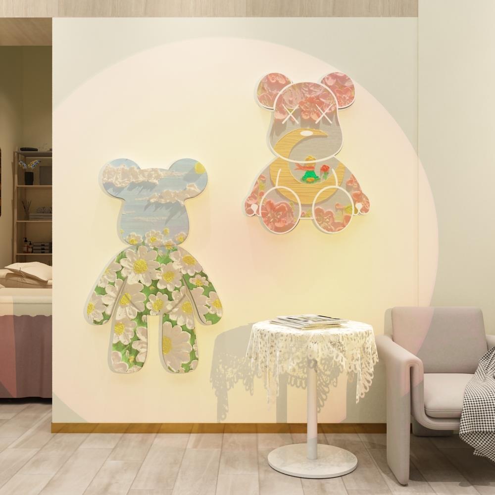 网红美容院店墙面装饰画品房间布置大厅形象暴力熊贴纸美甲店软装