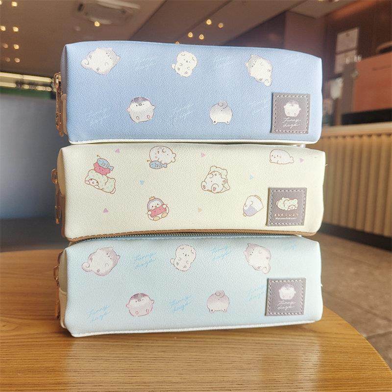 伊藤家卡通可爱毛毯熊刺猬双层笔袋单层大容量笔袋学生用长方形