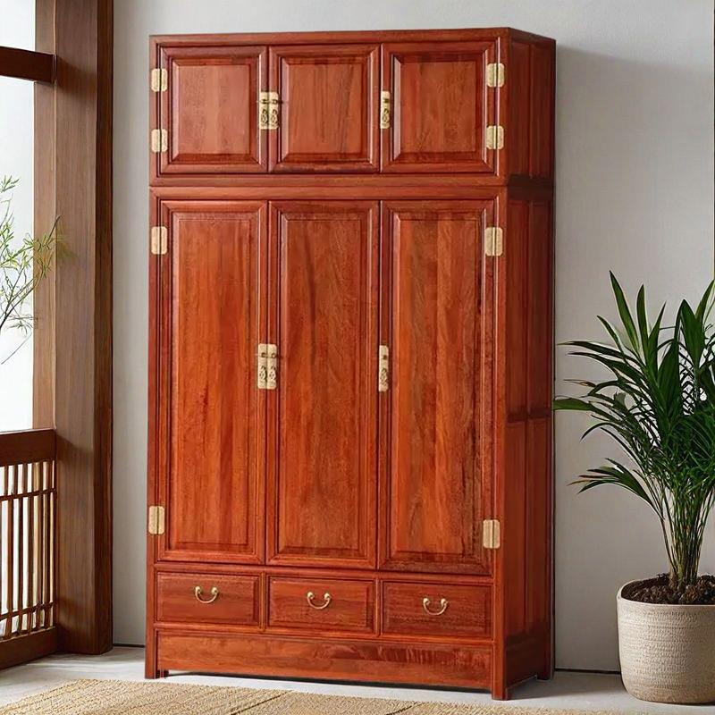 明清古典实木原木顶箱柜北方老榆木雕花四门组合储物衣柜卧室衣橱