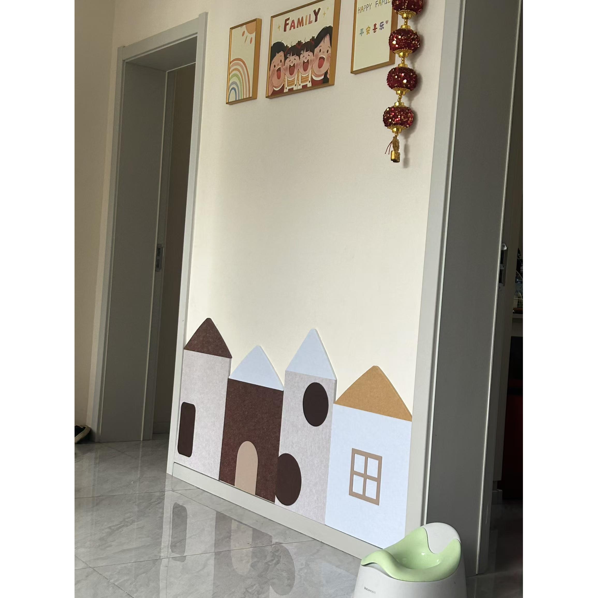 3d立体小房子软包展示墙儿童房装饰墙贴童趣风免打孔遮丑毛毡板