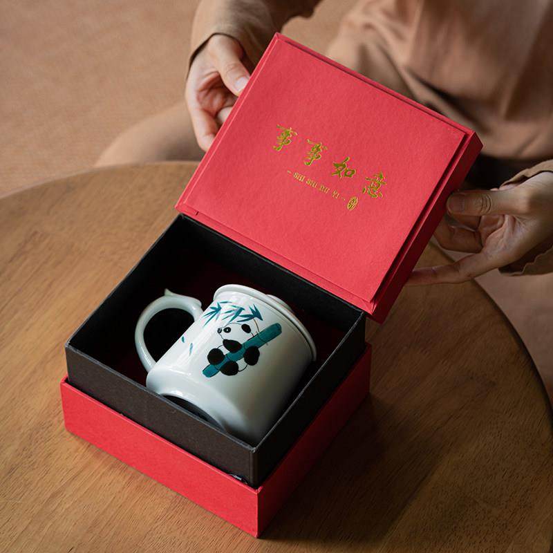 画续手绘熊猫泡茶杯茶水分离陶瓷办公室茶具杯子内胆过滤马克杯女,餐饮具,马克杯,淘宝优惠券,粉丝福利购,淘宝优惠卷