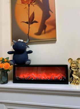 ins氛围摆件简约小夜灯客厅桌面摆件房间装饰品民宿燃烧壁炉火焰