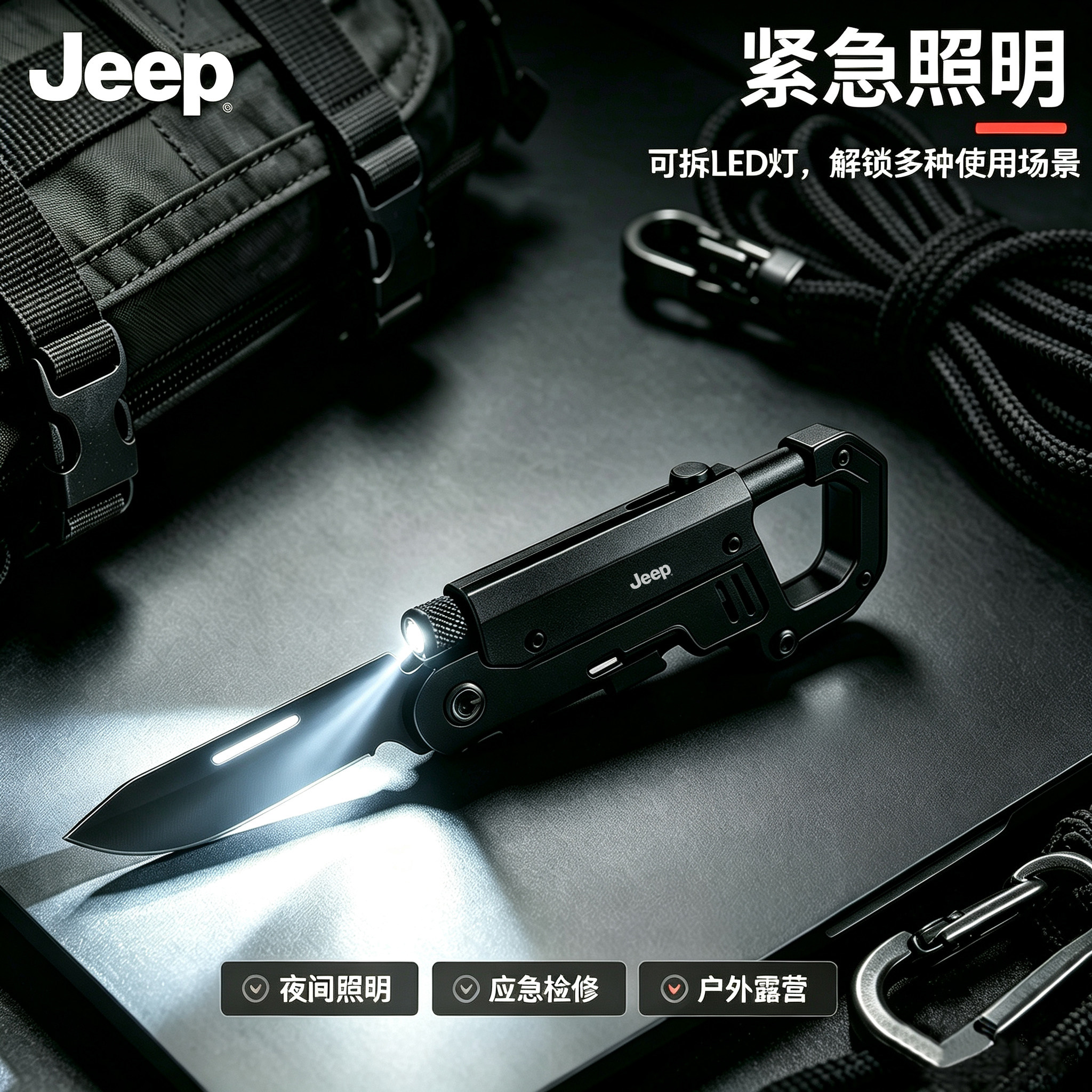 JEEP户外多功能登山扣折叠小刀具