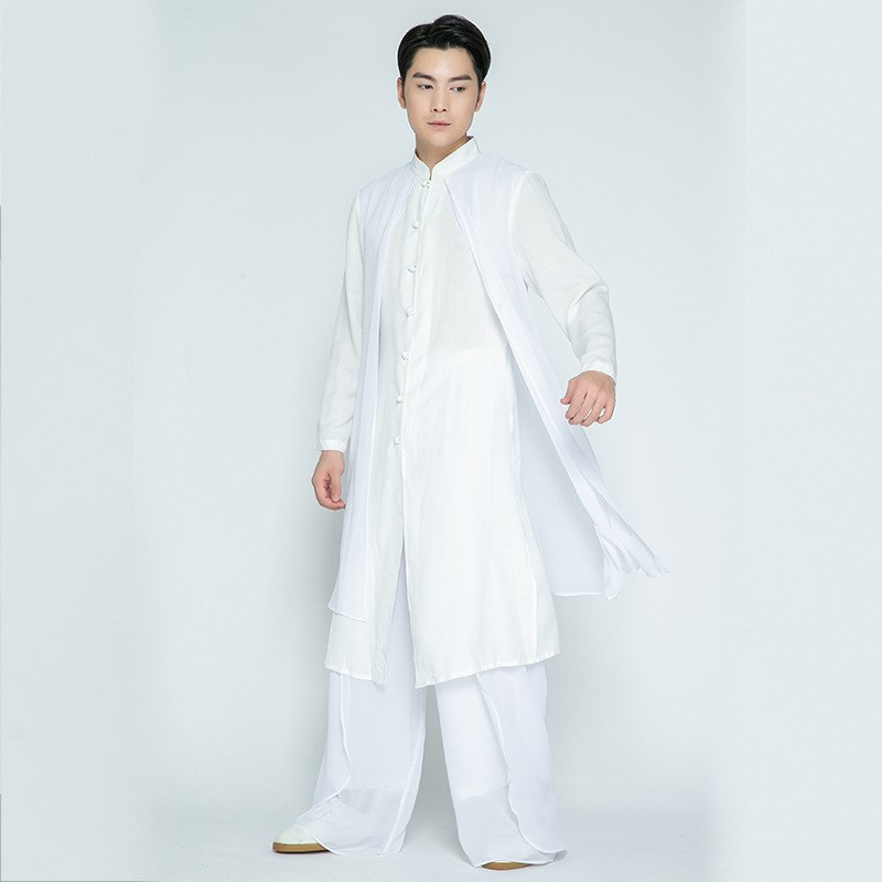 武农春季棉麻太极服成人武术练功服国风中长款披纱套装