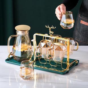 家庭用客厅水杯杯具玻璃水具杯子套杯带托盘 北欧轻奢茶杯茶具套装