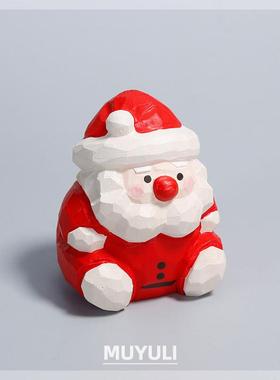 纯手工木雕圣诞老人木制玩偶工位汽车桌面摆件可爱创意母亲节礼物