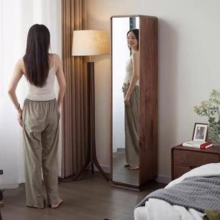 实木旋转穿衣镜书柜客厅落地柜带镜换衣镜角柜沙发边柜书房收纳柜