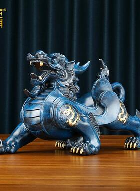 黄铜貔貅摆件一对新中式家居客厅玄关办公室桌面大号开业乔迁礼品