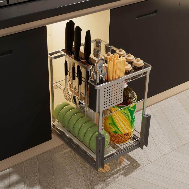 整体橱柜调味拉篮调味罐架厨房?具车304不锈钢抽屉式阻尼竖拉蓝,家装主材,拉篮,淘宝优惠券,粉丝福利购,淘宝优惠卷