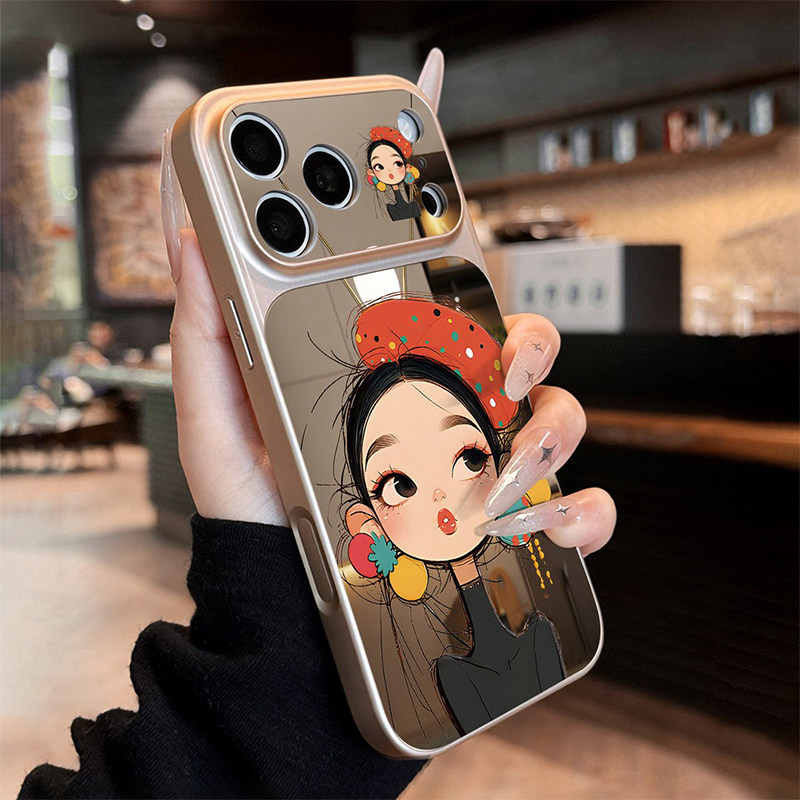 红帽女孩少女适用苹果17promax手机壳iphone16plus金属漆镜面ip15pro巨好看14max新款air全包13por防摔保护套