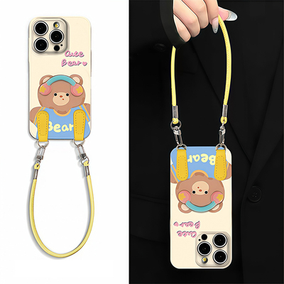 cute耳机小熊挂绳新款适用苹果17Pro手机壳iPhone15max小米16华为mate70pura80k60reno14荣耀200x100iqoo13