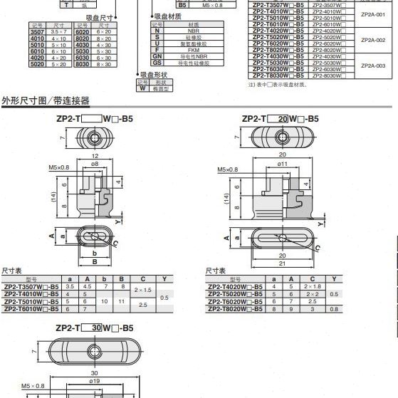 SMC椭圆吸盘ZP2-T5020/T5030/T6010/T6020/T6030/T8020WN-WS-B5