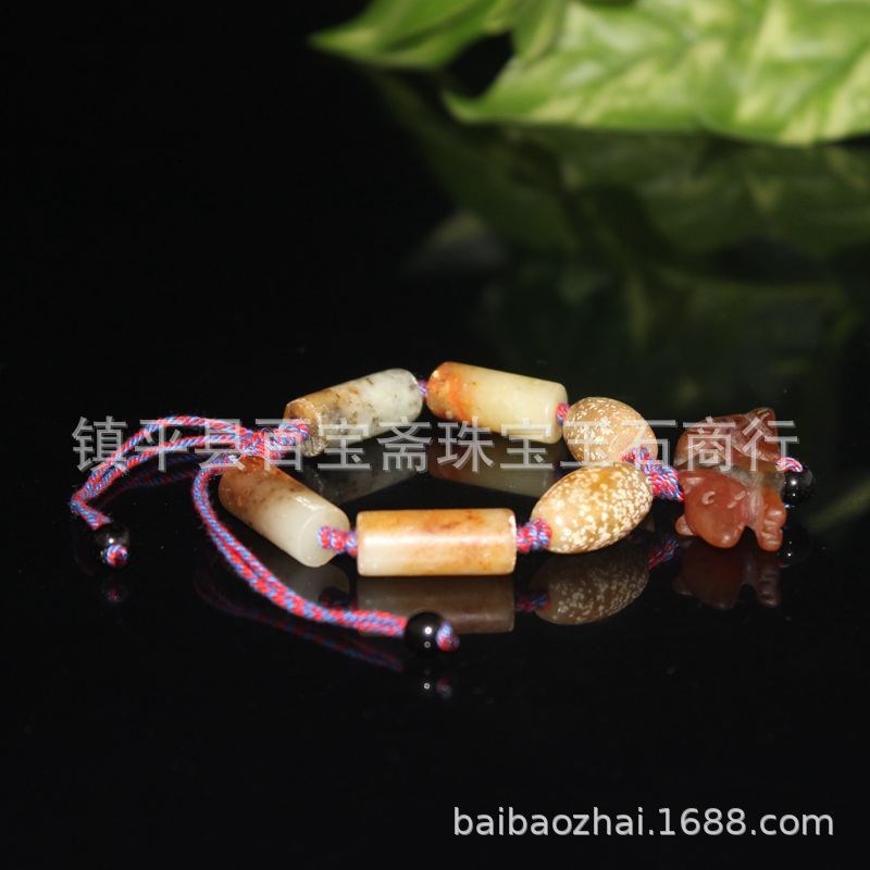 清代古珠老珠子老玉管搭配动物手链手串古玉老珠珠串收藏品包邮
