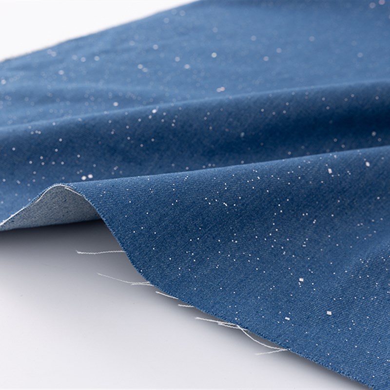 Buling细闪亮片重工创意蓝色牛仔布料手工diy外套裤子设计师面料