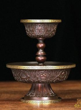 护法杯纯铜雕花立体八吉祥供水酒尼泊尔工艺圣水杯