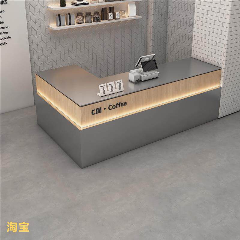 奶茶店咖啡店吧台收银台水果店洗切操作台花艺店操作台不锈钢前台
