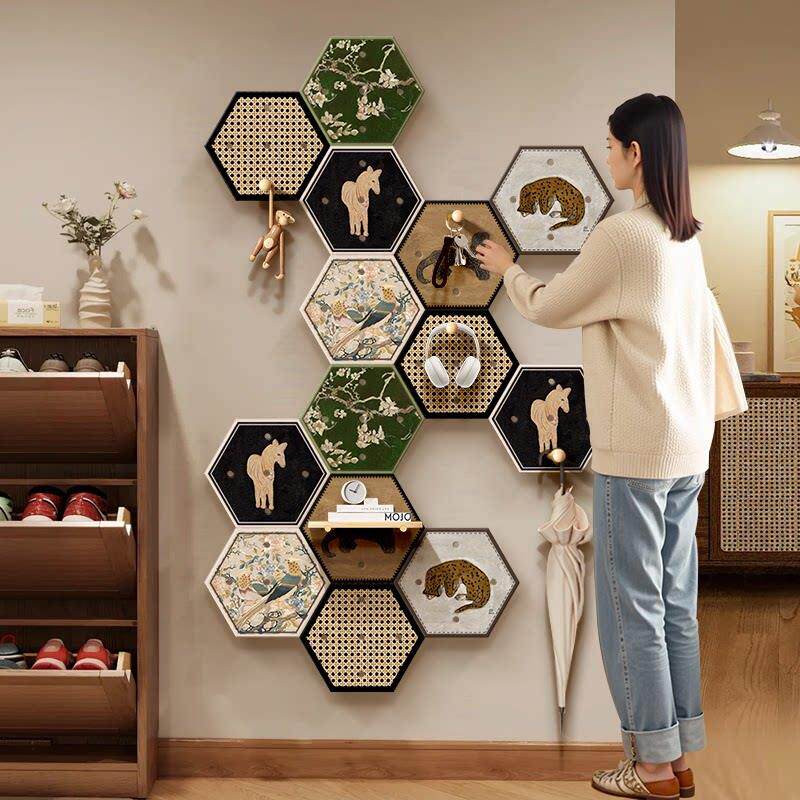 入户玄关洞洞板置物架收纳墙几何图展示架门口装饰墙摆件衣帽架