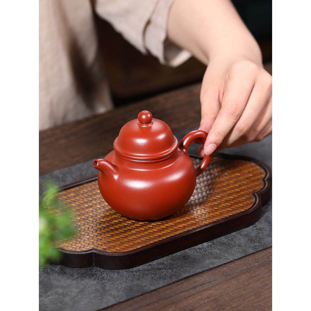 宜兴纯全手工紫砂壶朱泥大红袍大容量球孔掇球壶西施壶家用泡茶壶
