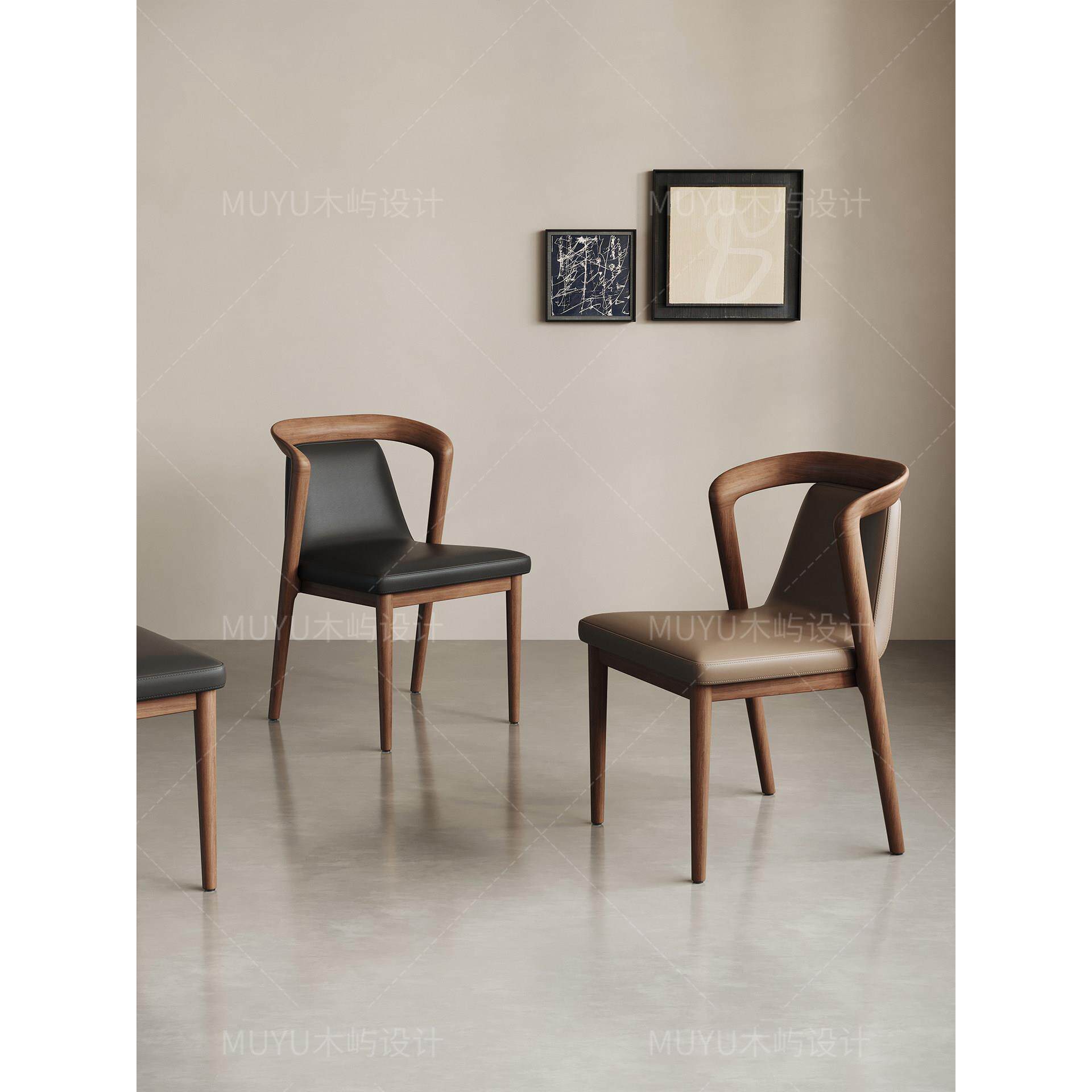 北欧实木真皮餐椅现代简单的家背椅扶手椅软包装意大利学习餐厅椅