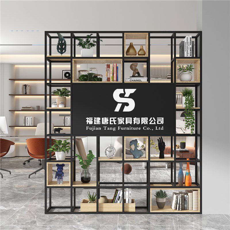办公室前台隔断柜进门玄关置物铁艺镂空屏风背景架LOGO公司形象墙