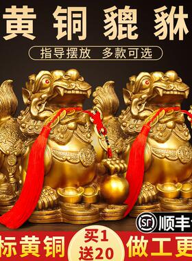 貔貅摆件招财旺财聚财纯铜公母一对家用办公室居家客厅霸王豸皮丘