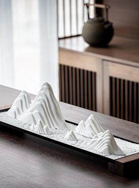 中式禅意枯山水室内软装饰品客厅茶室桌面陶瓷假山摆件茶空间设计