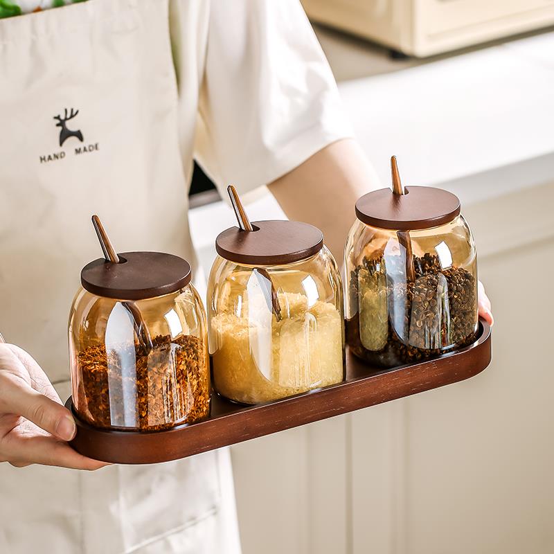 调味罐盐罐厨房家用玻璃轻奢味精糖辣椒调味瓶调味品收纳组合套装