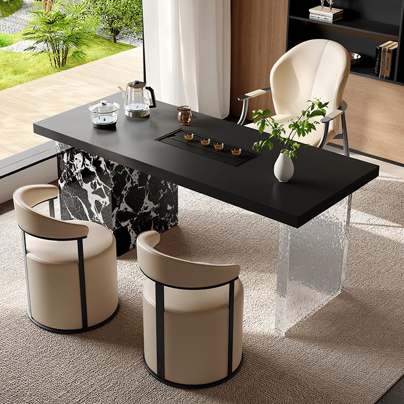 阳台茶桌椅组合2025新款小型高端岩板烧水壶一体嵌入式家用小茶台