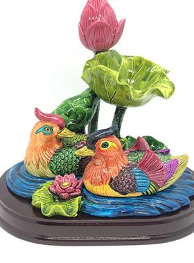 荷花鸳鸯摆件一对卧室桌面床头柜装饰品工艺品动物