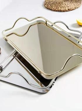 欧式长方形托盘金属家用带珠简约北欧ins水果茶盘杯盘早餐首饰盘
