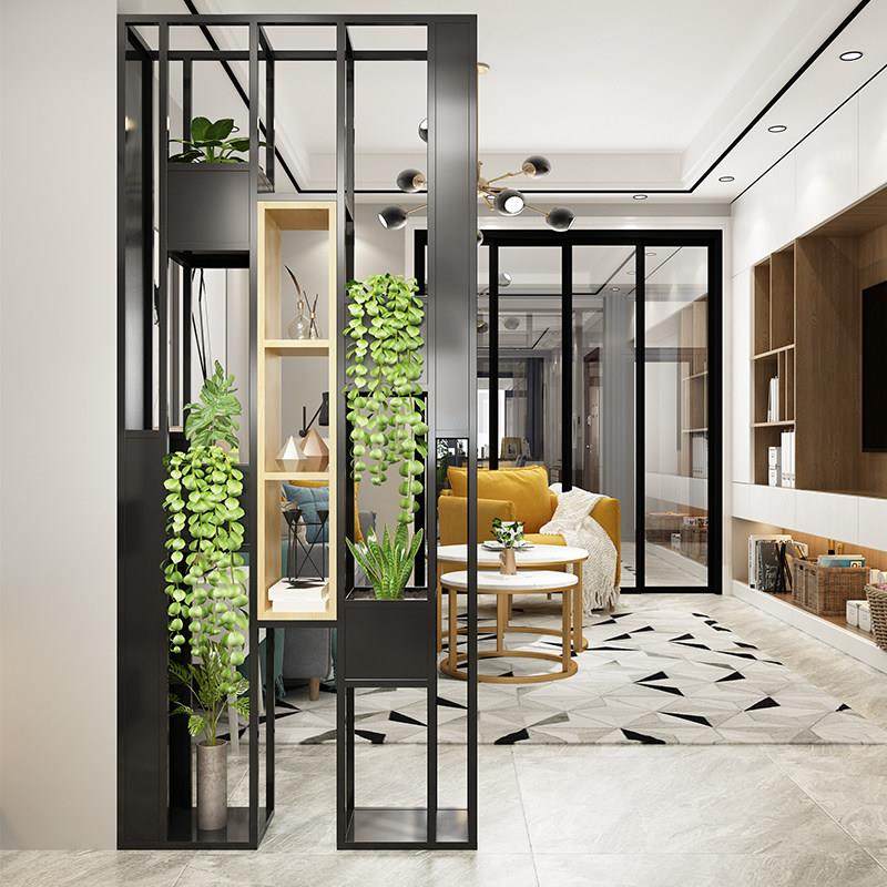 北欧隔断置物架入户玄关装饰花架客厅屏风书架创意镂空落地展示架