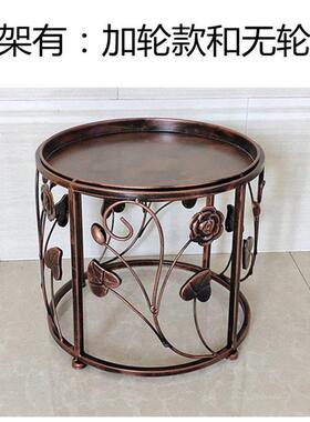 客厅落地式铁艺花盆架鱼缸架子 地面单层矮花架特大号带轮可移动
