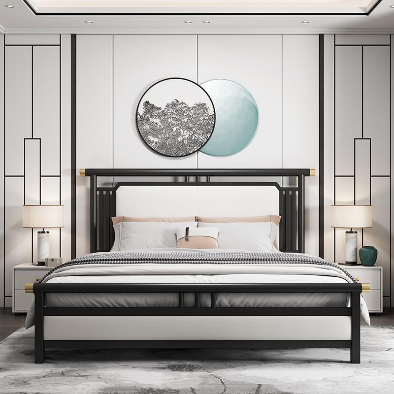 床1.8铁艺床铁床加厚双人床1.5单人新中式酒店公寓出租房用铁架床