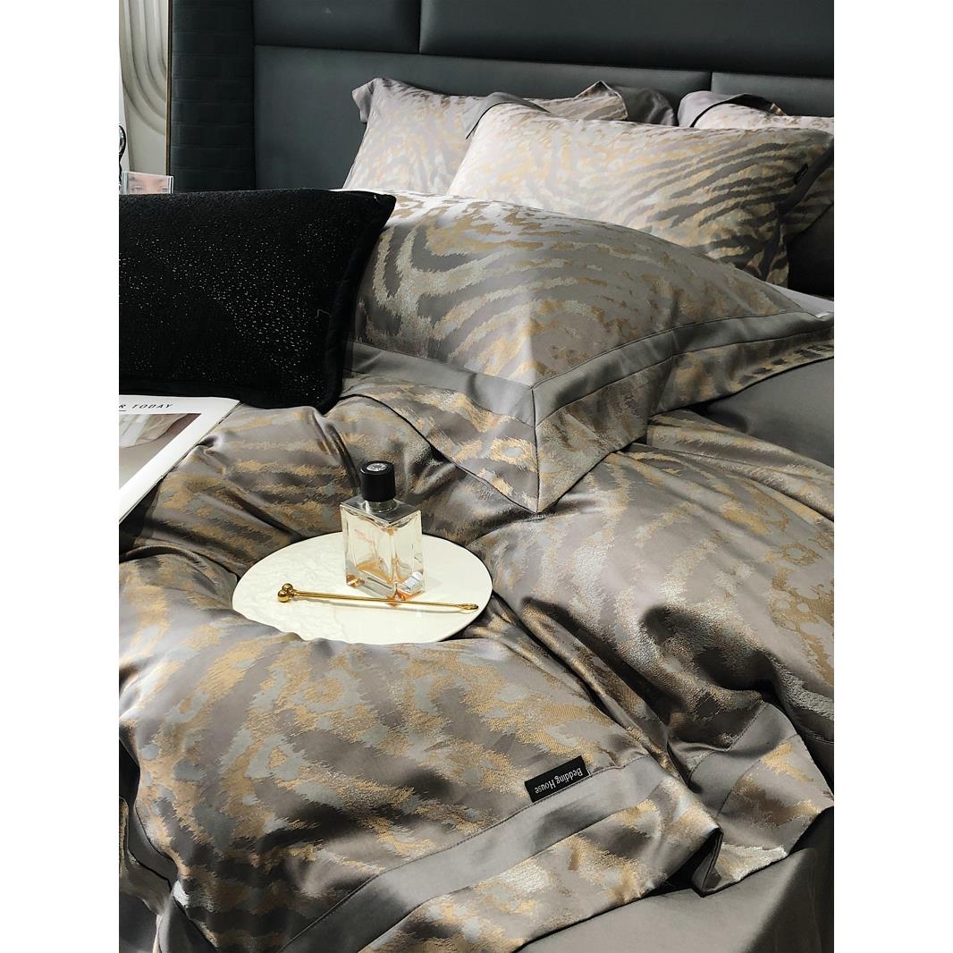 轻奢风100支贡缎提花被套天丝棉四件套丝滑裸睡全棉床单床笠床品