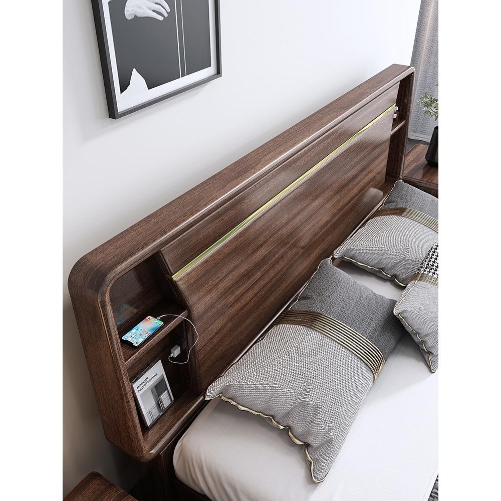 明亮家具2米宽胡桃实木床全实木双人床主卧室2米X 2.2米大床