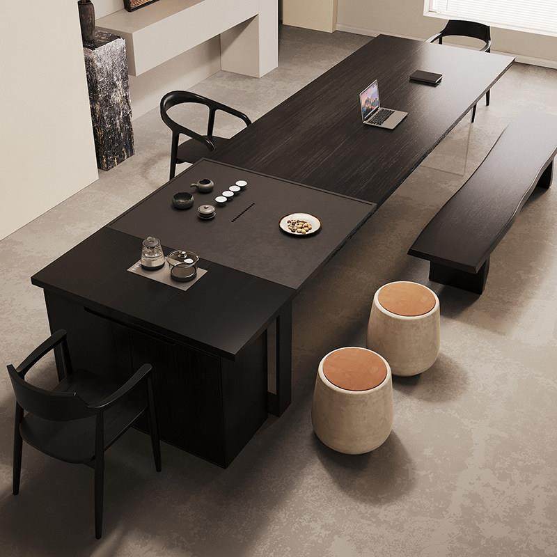 实木茶桌茶台烧水壶一体嵌入式黑色侘寂风原木大板长条桌办公桌,住宅家具,家用茶台/茶桌,淘宝优惠券,粉丝福利购,淘宝优惠卷