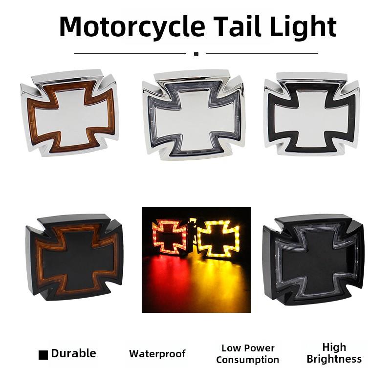 覆古摩托车配件改装件个性十字型LED转向灯黄光行车灯红光12V通用