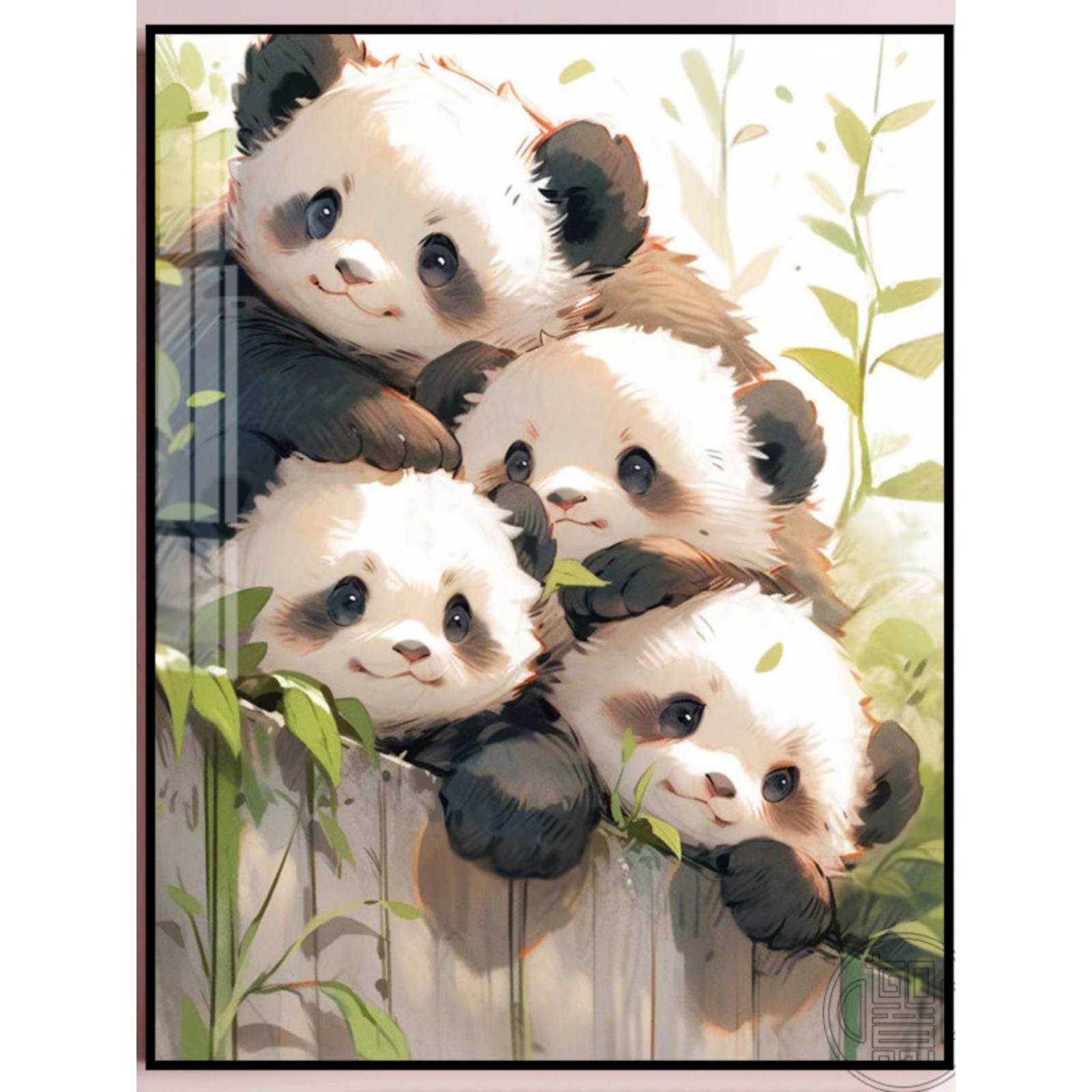 diy钻石画满钻新款可爱熊猫客厅点贴钻十字绣方钻材料包卡通动物